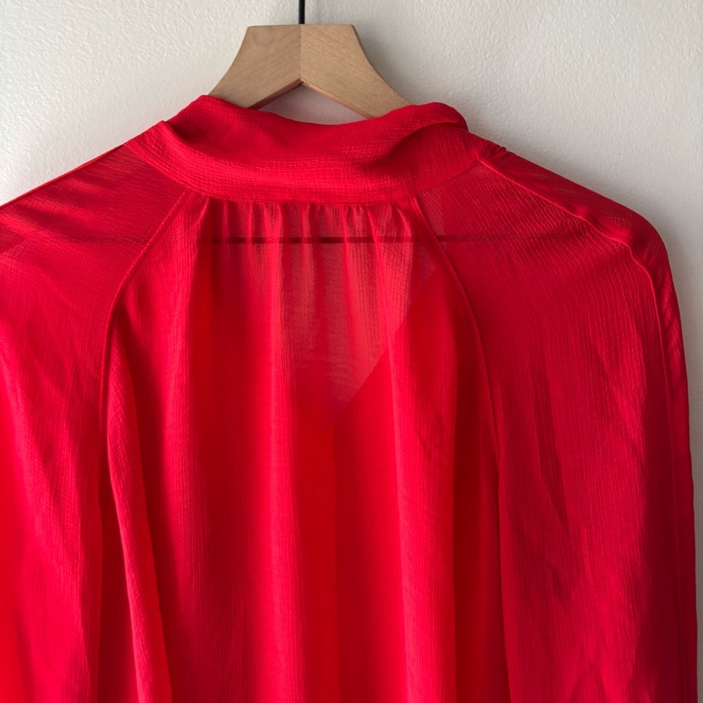 KENZO High Neck‎ Red Sheer Tie Back Tunic Blouse NWT Sz 42/US12/L - Picture 4 of 7